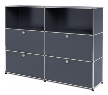 USM Haller Highboard L, Customisable Anthracite RAL 7016|Open|With 2 drop-down doors|With 2 drop-down doors