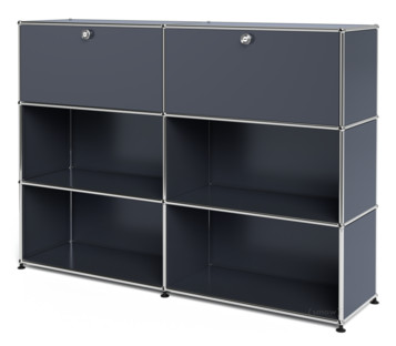 USM Haller Highboard L, Customisable Anthracite RAL 7016|With 2 drop-down doors|Open|Open