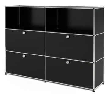 USM Haller Highboard L, Customisable Graphite black RAL 9011|Open|With 2 drop-down doors|With 2 drop-down doors