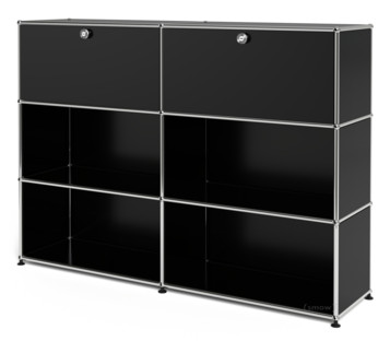 USM Haller Highboard L, Customisable Graphite black RAL 9011|With 2 drop-down doors|Open|Open