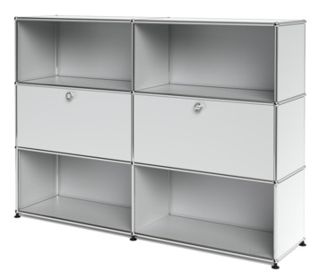 USM Haller Highboard L, Customisable USM matte silver|Open|With 2 drop-down doors|Open