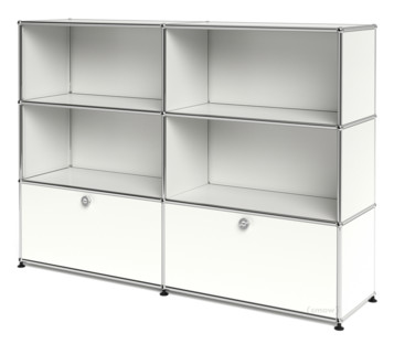 USM Haller Highboard L, Customisable Pure white RAL 9010|Open|Open|With 2 drop-down doors