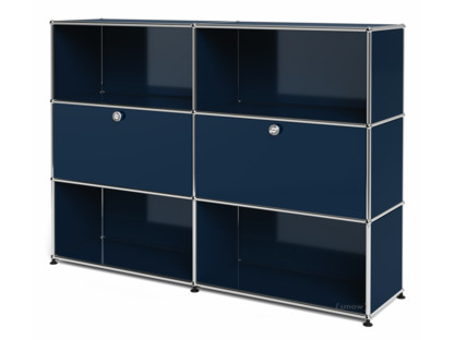 USM Haller Highboard L, Customisable Steel blue RAL 5011|Open|With 2 drop-down doors|Open