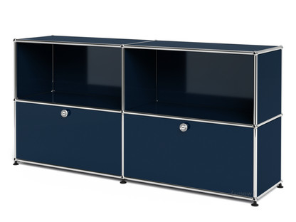 USM Haller Sideboard L, Customisable Steel blue RAL 5011|Open|With 2 drop-down doors