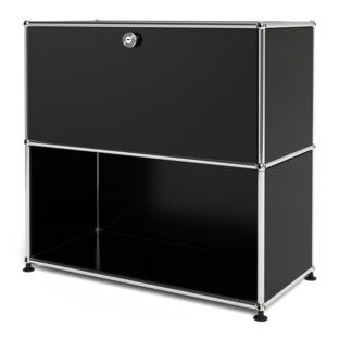 USM Haller Sideboard M, Customisable Graphite black RAL 9011|With drop-down door|Open