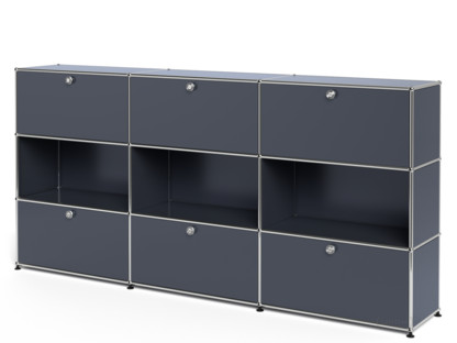 USM Haller Highboard XL, Customisable Anthracite RAL 7016|With 3 drop-down doors|Open|With 3 drop-down doors