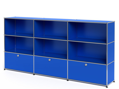USM Haller Highboard XL, Customisable Gentian blue RAL 5010|Open|Open|With 3 drop-down doors