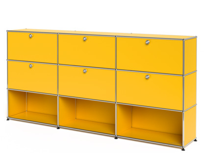 USM Haller Highboard XL, Customisable Golden yellow RAL 1004|With 3 drop-down doors|With 3 drop-down doors|Open