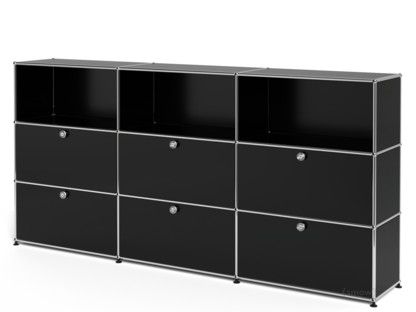 USM Haller Highboard XL, Customisable Graphite black RAL 9011|Open|With 3 drop-down doors|With 3 drop-down doors