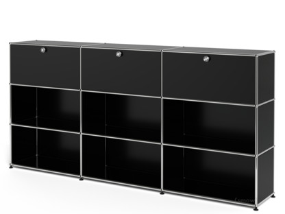 USM Haller Highboard XL, Customisable Graphite black RAL 9011|With 3 drop-down doors|Open|Open