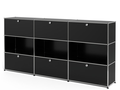 USM Haller Highboard XL, Customisable Graphite black RAL 9011|With 3 drop-down doors|Open|With 3 drop-down doors
