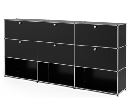 USM Haller Highboard XL, Customisable Graphite black RAL 9011|With 3 drop-down doors|With 3 drop-down doors|Open