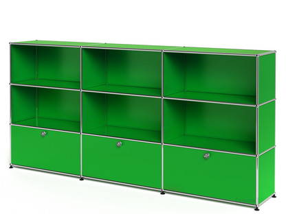 USM Haller Highboard XL, Customisable USM green|Open|Open|With 3 drop-down doors