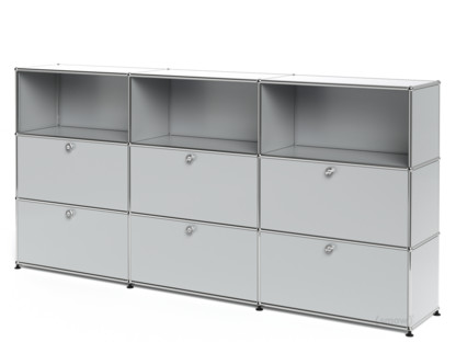 USM Haller Highboard XL, Customisable Light grey RAL 7035|Open|With 3 drop-down doors|With 3 drop-down doors