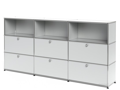USM Haller Highboard XL, Customisable USM matte silver|Open|With 3 drop-down doors|With 3 drop-down doors