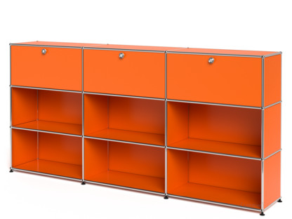 USM Haller Highboard XL, Customisable Pure orange RAL 2004|With 3 drop-down doors|Open|Open