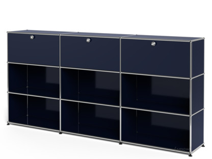 USM Haller Highboard XL, Customisable Steel blue RAL 5011|With 3 drop-down doors|Open|Open