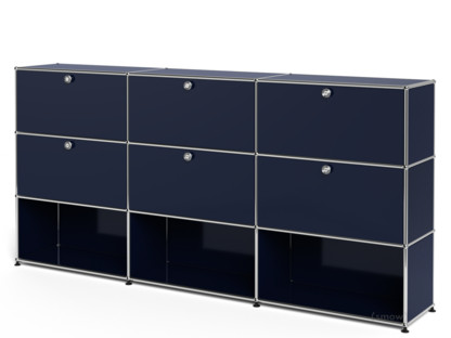 USM Haller Highboard XL, Customisable Steel blue RAL 5011|With 3 drop-down doors|With 3 drop-down doors|Open