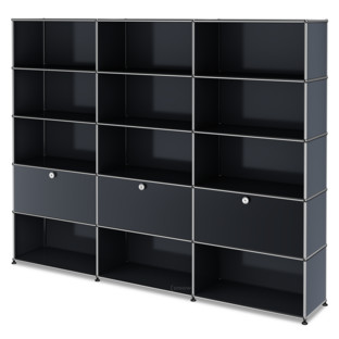 USM Haller Storage Unit XL, Customisable Anthracite RAL 7016|Open|Open|With 3 drop-down doors|Open