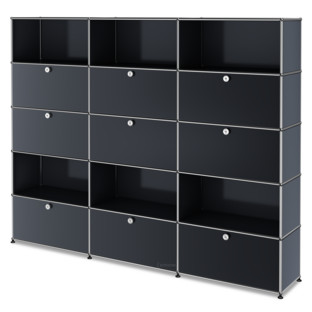 USM Haller Storage Unit XL, Customisable Anthracite RAL 7016|With 3 drop-down doors|With 3 drop-down doors|Open|With 3 extension doors