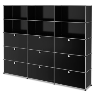 USM Haller Storage Unit XL, Customisable Graphite black RAL 9011|Open|With 3 drop-down doors|With 3 drop-down doors|With 3 extension doors