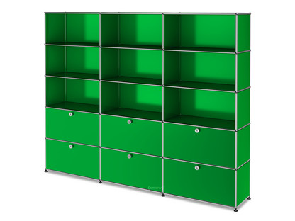 USM Haller Storage Unit XL, Customisable USM green|Open|Open|With 3 drop-down doors|With 3 drop-down doors
