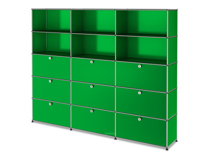 USM Haller Storage Unit XL, Customisable USM green|Open|With 3 drop-down doors|With 3 drop-down doors|With 3 drop-down doors