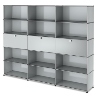 USM Haller Storage Unit XL, Customisable Light grey RAL 7035|Open|With 3 drop-down doors|Open|Open