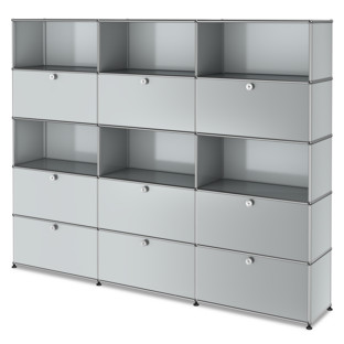 USM Haller Storage Unit XL, Customisable Light grey RAL 7035|With 3 drop-down doors|Open|With 3 drop-down doors|With 3 extension doors