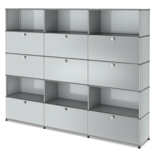 USM Haller Storage Unit XL, Customisable Light grey RAL 7035|With 3 drop-down doors|With 3 drop-down doors|Open|With 3 extension doors