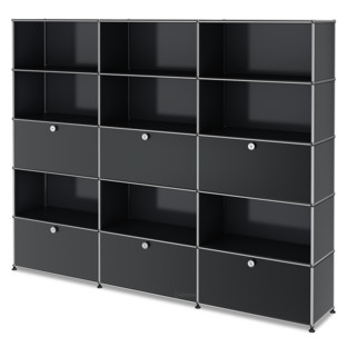 USM Haller Storage Unit XL, Customisable Mid grey RAL 7005|Open|With 3 drop-down doors|Open|With 3 extension doors