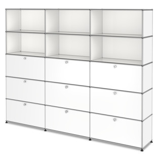 USM Haller Storage Unit XL, Customisable Pure white RAL 9010|Open|With 3 drop-down doors|With 3 drop-down doors|With 3 extension doors
