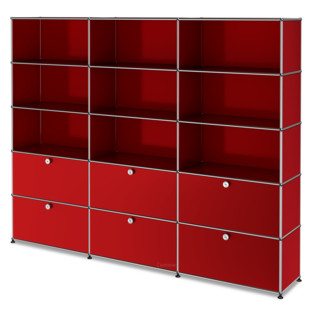 USM Haller Storage Unit XL, Customisable USM ruby red|Open|Open|With 3 drop-down doors|With 3 drop-down doors