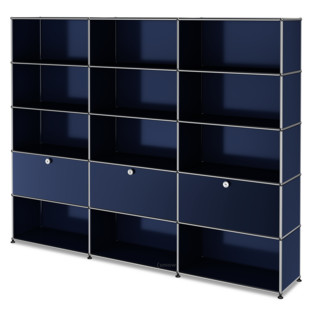 USM Haller Storage Unit XL, Customisable Steel blue RAL 5011|Open|Open|With 3 drop-down doors|Open