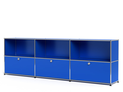 USM Haller Sideboard XL, Customisable Gentian blue RAL 5010|Open|With 3 drop-down doors