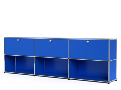 USM Haller Sideboard XL, Customisable Gentian blue RAL 5010|With 3 drop-down doors|Open