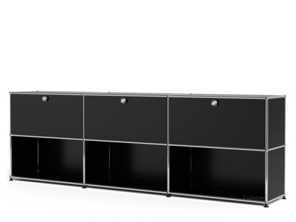 USM Haller Sideboard XL, Customisable Graphite black RAL 9011|With 3 drop-down doors|Open