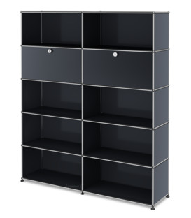 USM Haller Storage Unit L, Customisable Anthracite RAL 7016|With 2 drop-down doors|Open|Open|Open