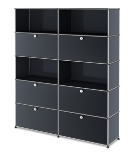 USM Haller Storage Unit L, Customisable Anthracite RAL 7016|With 2 drop-down doors|Open|With 2 drop-down doors|With 2 extension doors