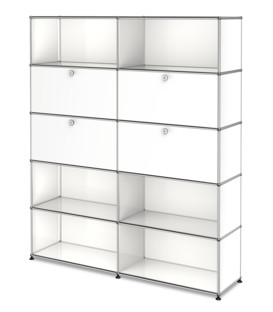 USM Haller Storage Unit L, Customisable Pure white RAL 9010|With 2 drop-down doors|With 2 drop-down doors|Open|Open
