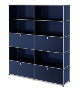USM Haller Storage Unit L, Customisable Steel blue RAL 5011|Open|With 2 drop-down doors|Open|With 2 extension doors