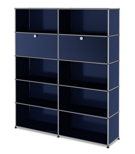 USM Haller Storage Unit L, Customisable Steel blue RAL 5011|With 2 drop-down doors|Open|Open|Open