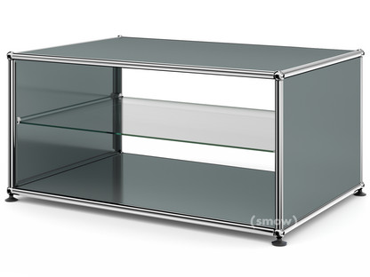 USM Haller Side Table with Side Panels 75 cm|with interior glass panel|Mid grey RAL 7005