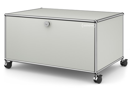 USM Haller TV Lowboard with Castors With drop-down door and rear panel|Light grey RAL 7035