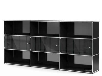 USM Haller Highboard XL with 3 Glass Doors with lock handle|Graphite black RAL 9011