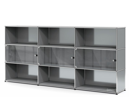 USM Haller Highboard XL with 3 Glass Doors with lock handle|Mid grey RAL 7005