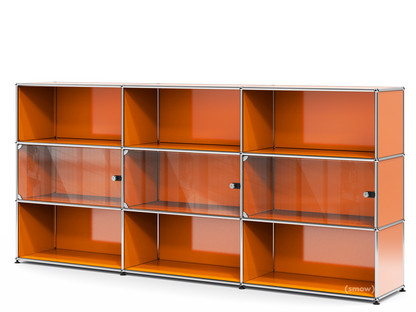 USM Haller Highboard XL with 3 Glass Doors with lock handle|Pure orange RAL 2004