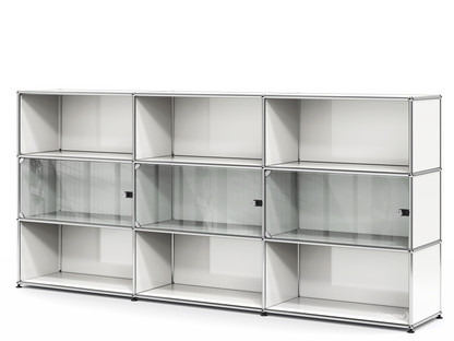 USM Haller Highboard XL with 3 Glass Doors with lock handle|Pure white RAL 9010