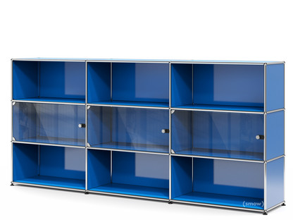 USM Haller Highboard XL with 3 Glass Doors without lock|Gentian blue RAL 5010