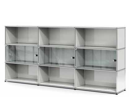 USM Haller Highboard XL with 3 Glass Doors without lock|Light grey RAL 7035